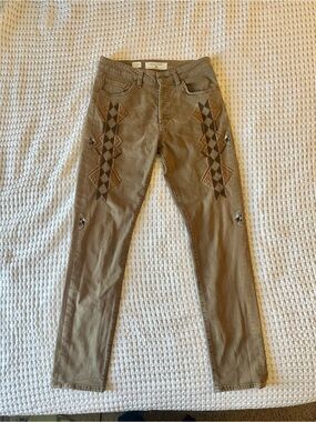 Miss Me Vintage Embroidered Boyfriend Jeans Tan Size 27